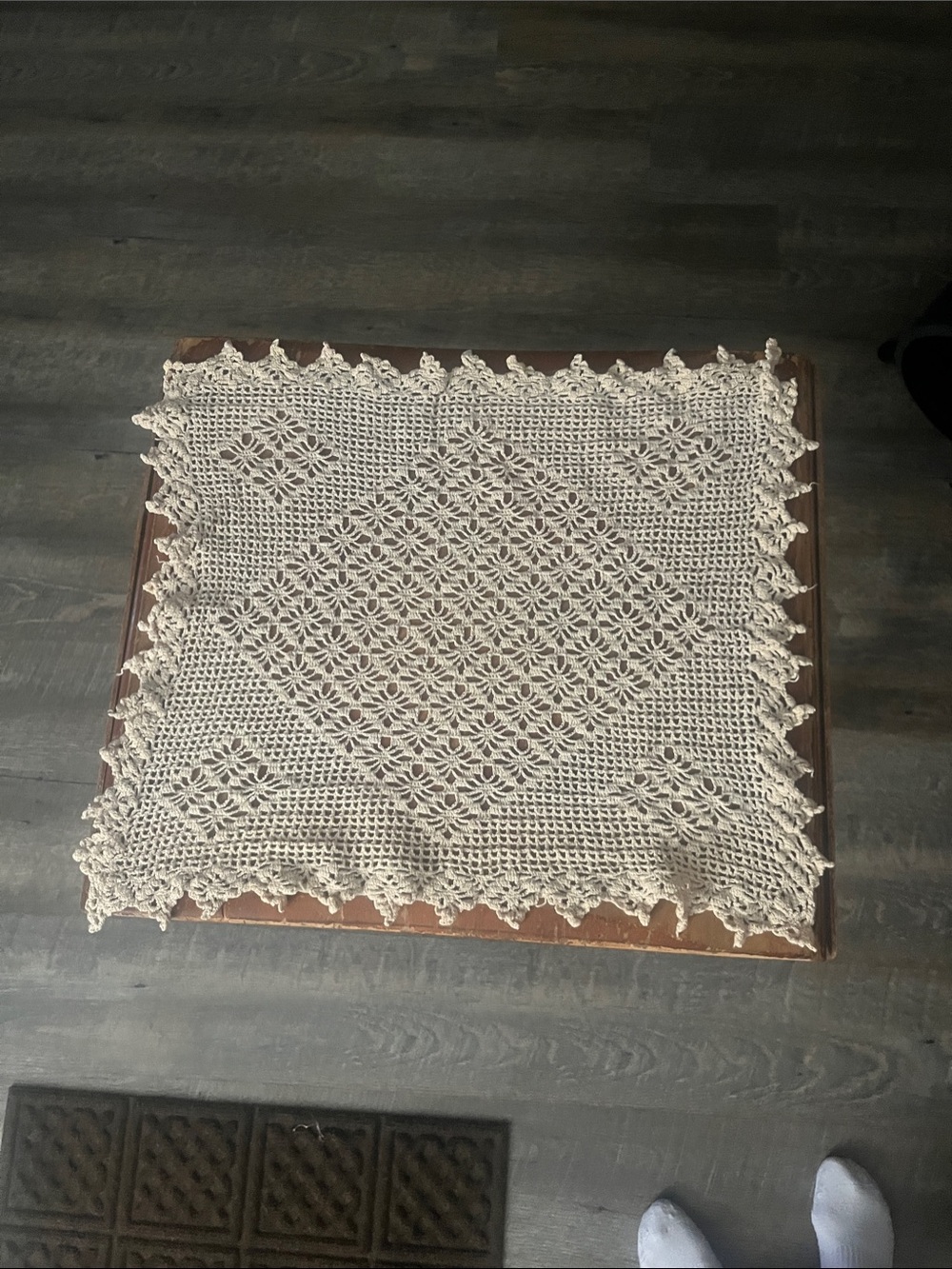 Handmade Crochet Doily Table Cover - Cream